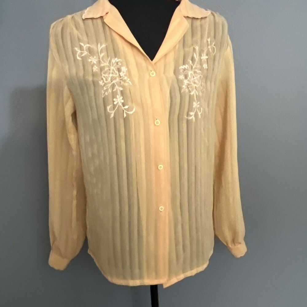Vintage ︱80’s ︱Orange Blouse ︱Womens ︱Floral Embroidery ︱Juste Arrive︱Medium